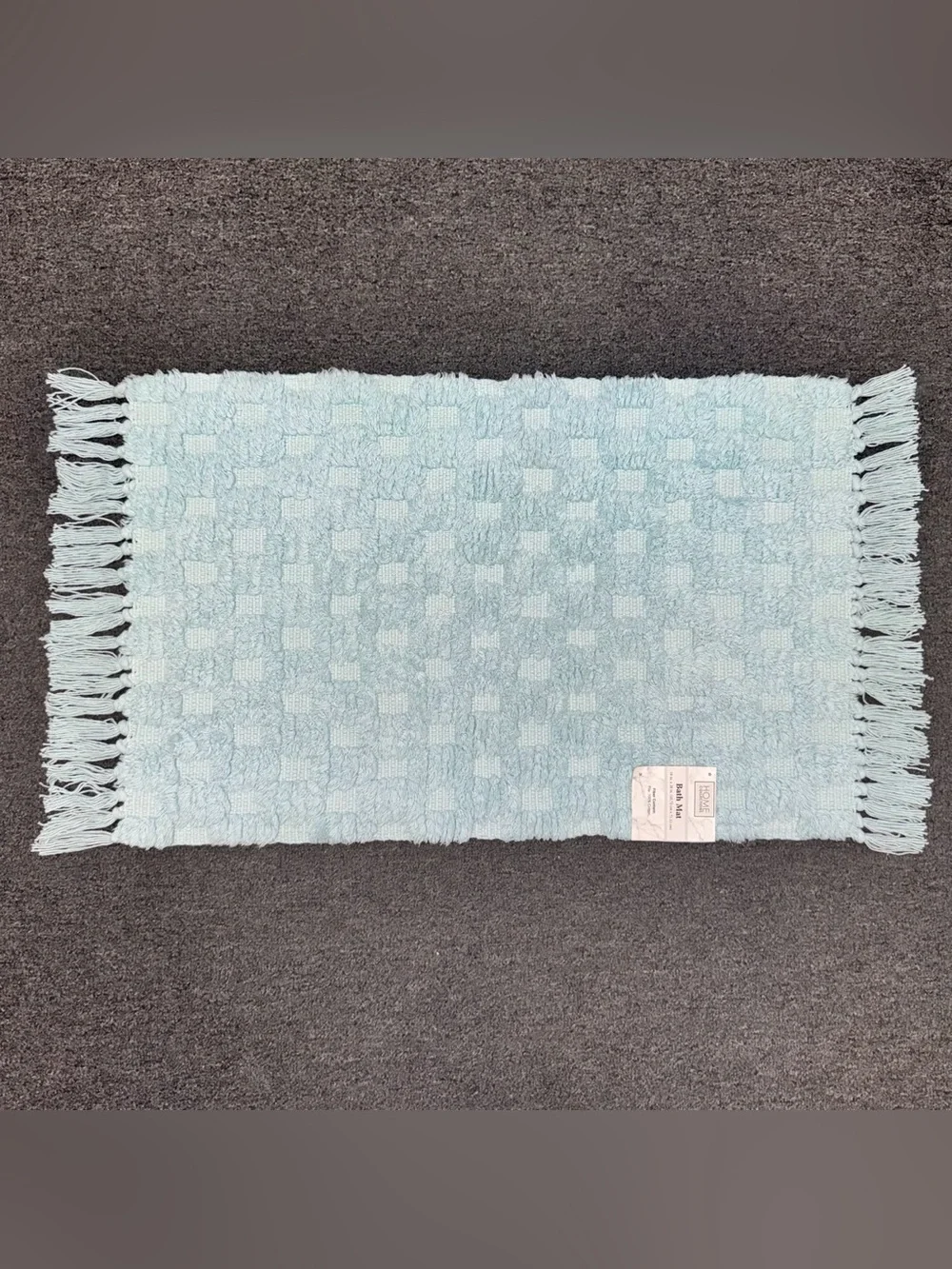 Home Collections Checkered Fringe Bath Mats Cotton Set of Two Aqua Blue 18x28 NW